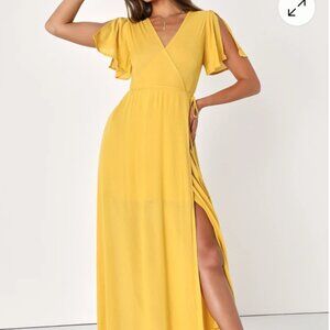Much Obliged Golden Yellow Wrap Maxi Dress